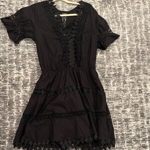 Peixoto Black Mini Dress with Lace Details